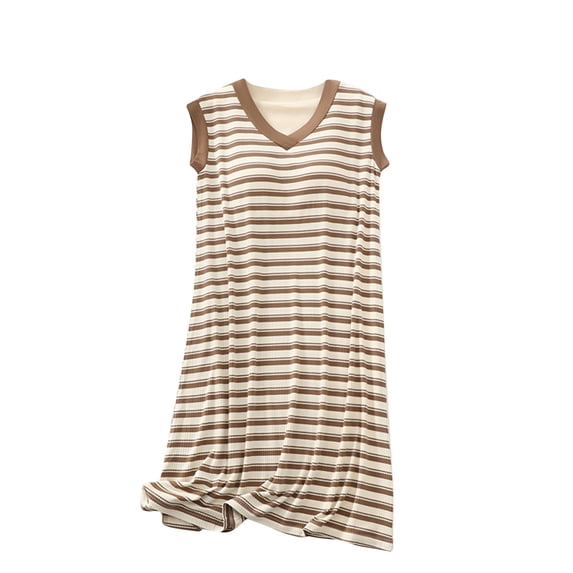 aidice Lounge Dresses for Women Pajamas V Neck Striped Sleeveless Pjs Loose Soft Comfy Sleep Dresses