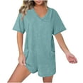 thumbnail image 1 of aidice Lounge Jumpsuits for Women Summer V Neck 1/2 Sleeve Loose Comfy Hidden Zipper Shorts Rompers, 1 of 6