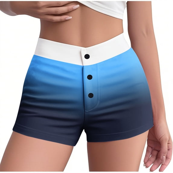 aidice Lounge Shorts for Women Summer Button Mid Waisted Fitting Casual Gradient Color Homewear Shorts