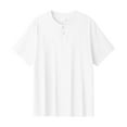 thumbnail image 1 of aidice Men Tops Plus Size Round Neck Sleeve Button Short Sleeve Loose Shirts Solid Color Summer T Shirts, 1 of 9