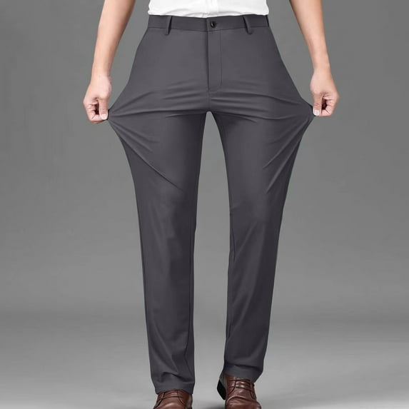 aidice Men's Stretch Dress Pants Slim Fitted Button Waist Full Length Suit Pants with Pockets Comfy Business Casual Golf Pants
