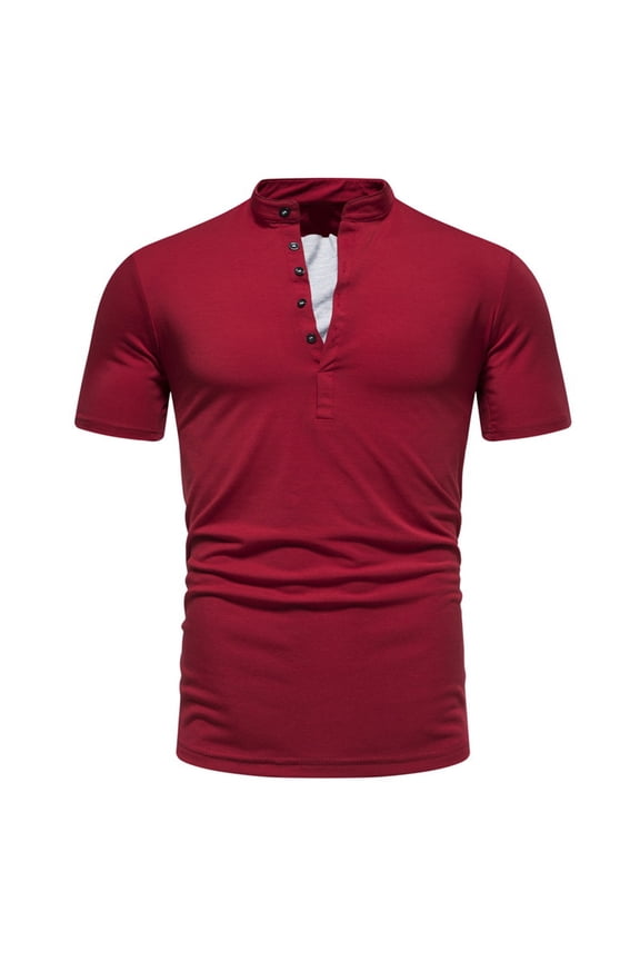 Men's Workout Shirts Short Sleeve Button Standing Neck T-Shirt Summer Loose Casual Athletic T-Shirt Top Blouses