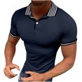 thumbnail image 1 of aidice Mens Workout Shirts Short Sleeve Button Lapel Collar Color Block Pullover Top Summer Casual Comfy Athletic T-Shirt, 1 of 7