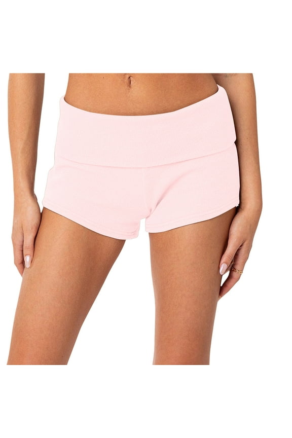 Mini Shorts for Women Ribbed Low Waisted Fold up Comfy Hot Pants Slim Fitted Summer Casual Shorts