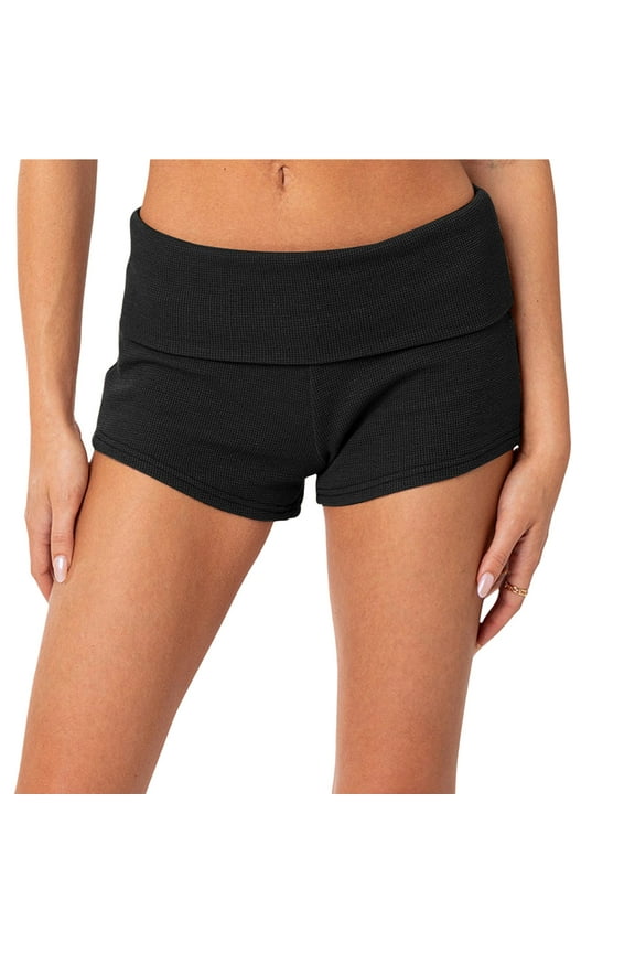Mini Shorts for Women Ribbed Low Waisted Fold up Comfy Hot Pants Slim Fitted Summer Casual Shorts