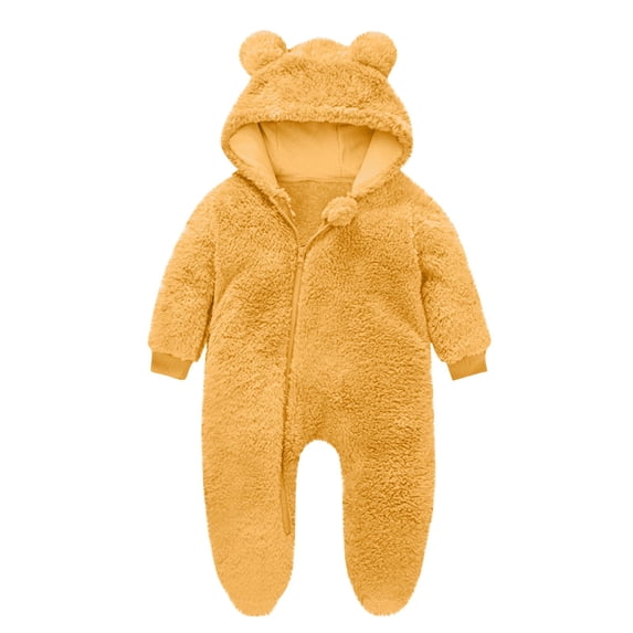 aidice Newborn Baby Clothes Infants Boy Girl Zipper Footed Onesie Fleece Hooded Warm Winter Unisex Outfits