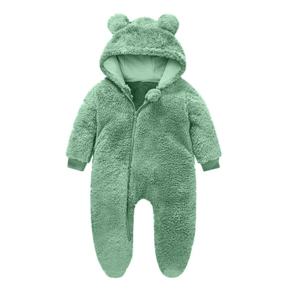 aidice Newborn Boy Girl Clothes Toddler Fleece Hooded Onesie Infant Cute Footed Rompers Winter Unisex