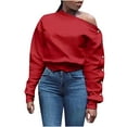 thumbnail image 1 of aidice Off the Shoulder Tops for Women Long Sleeve Button Loose Elastic Waisted Solid Color Shirts, 1 of 4