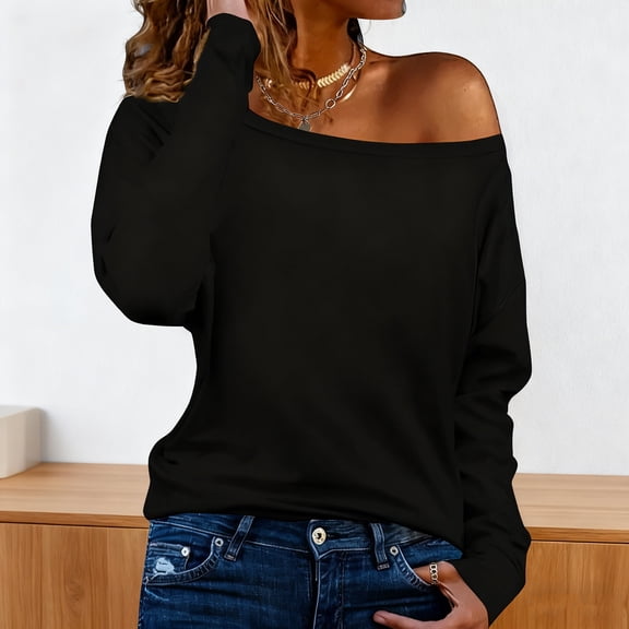 aidice One Shoulder Tops for Women Long Sleeve Stretch Comfy Casual Loose Fitted Top Tees Shirts Blouse