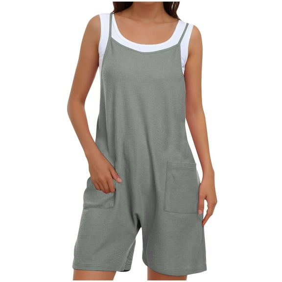 aidice Overalls for Women Scoop Neck Sleeveless Spaghetti Strap Comfy Loose Shorts Jumpsuits with Pockets