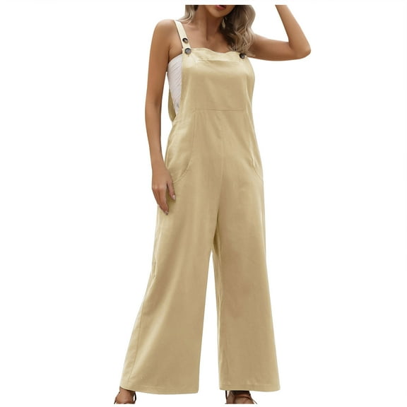 aidice Overalls for Women Summer Button Adjustable Strap Casual Wide Leg Pants Jumpsuits with Pockets