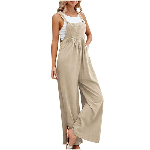 aidice Overalls for Women Summer Casual Button Ruched Adjustable Strap Loose Lightweight Jumpsuit Pockets