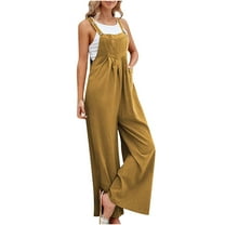 aidice Overalls for Women Summer Casual Button Ruched Adjustable Strap Loose Lightweight Jumpsuit Pockets