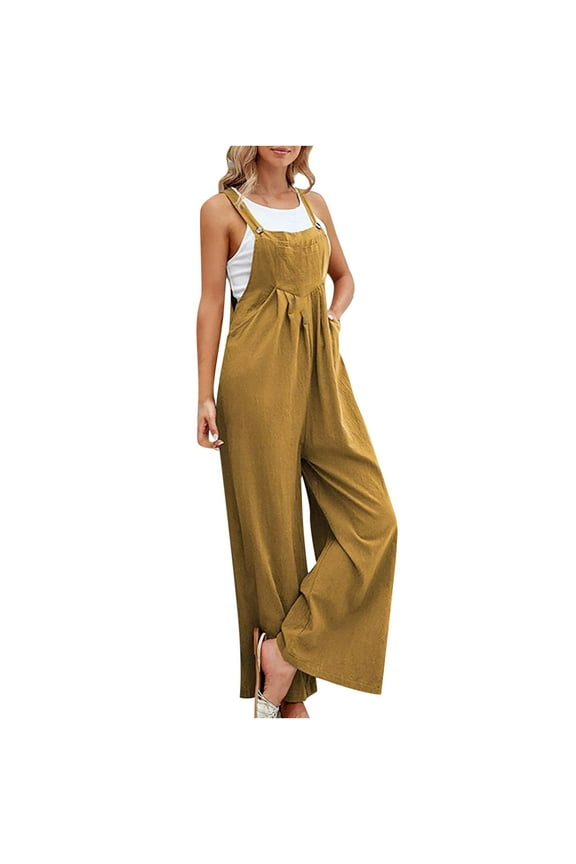 Overalls for Women Summer Casual Button Ruched Adjustable Strap Loose Lightweight Jumpsuit Pockets