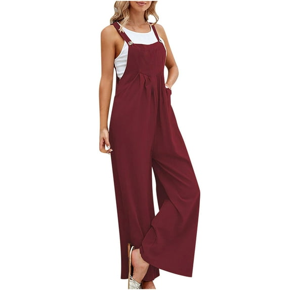 aidice Overalls for Women Summer Casual Button Ruched Adjustable Strap Loose Lightweight Jumpsuit Pockets