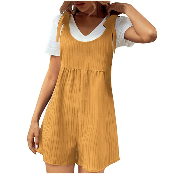 aidice Overalls for Women Summer High Waisted Comfy Loose Solid Color Casual Pockets Shorts Jumpsuits