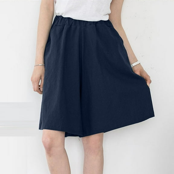 aidice Oversized Shorts for Women Linen Cotton Casual Wide Leg Shorts Summer Lightweight Baggy Shorts with Pockets