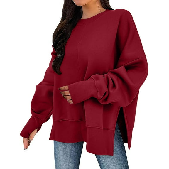 aidice Oversized Sweatshirt for Women Round Neck Long Sleeve Comfy Side Split Loose Fall Winter Tops