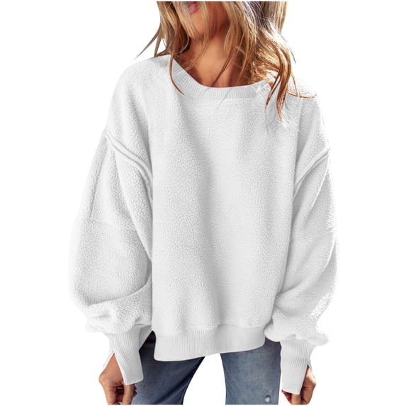 aidice Oversized Sweatshirts for Women Fleece Warm Fall Winter Side Split Long Sleeve Pullover Tops