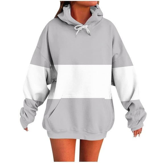 aidice Oversized Sweatshirts for Women Hoodie Drawstring Color Block Pullover Tops with Kangaroo Pockets