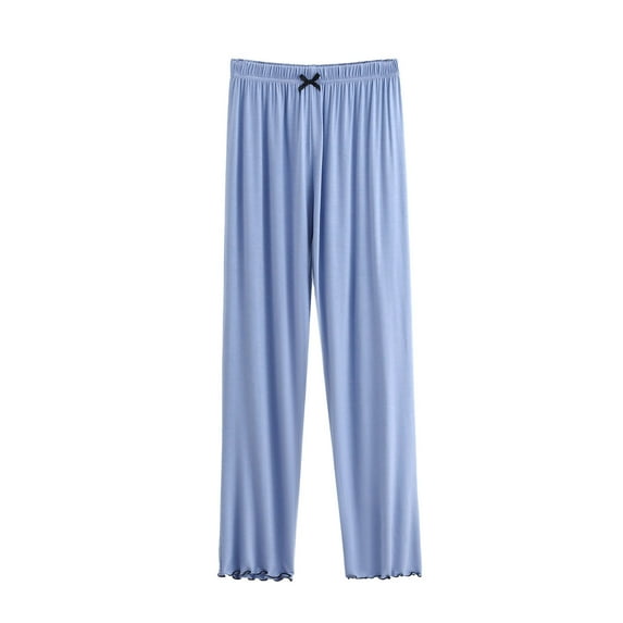 aidice Pajama Pants for Women Summer Casual Loose Pjs Ruffle Bow Tie Comfy Soft Loungewear Trousers