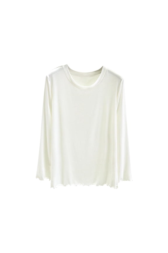 Pajama Tops for Women Long Sleeve Shirt Soft Stretch Crewneck Basic Layer Undershirt Comfy Tees Shirts