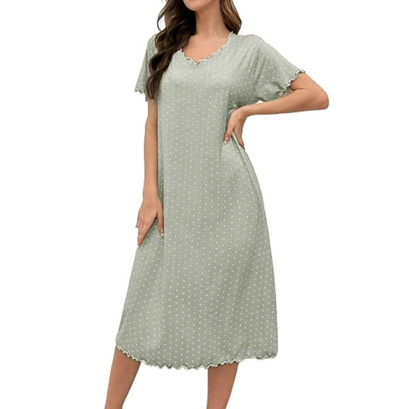 aidice Pajamas Dresses for Women Round Neck Ruffle Short Sleeve Sleepwear Comfy Loose Night Dresses