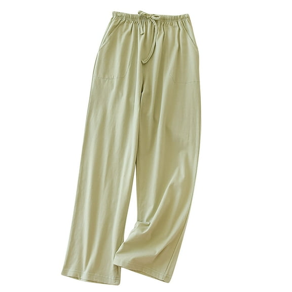 aidice Pants for Women Casual Loose Elastic Waisted Comfy Drawstring Homewear Solid Color Trousers