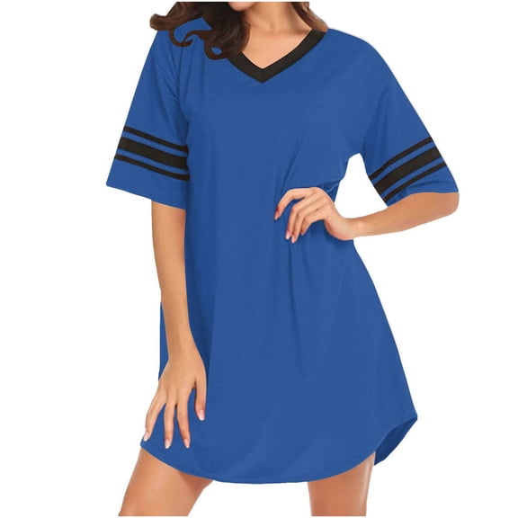 aidice Pius Size Dresses for Women Sleepwear V Neck Short Sleeve Pajamas Comfy Loose Night Dresses