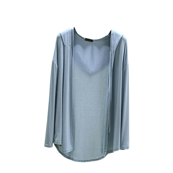 aidice Plus Size Cardigan for Women Summer Thin Hooded Drawstring Long Sleeve Soft Open Front Outerwear