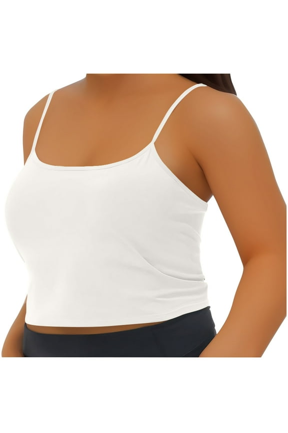 Plus Size Crop Tops 1-5XL Camisole for Women Sleeveless Strap Tops with Built in Bra Summer Casual Tanks