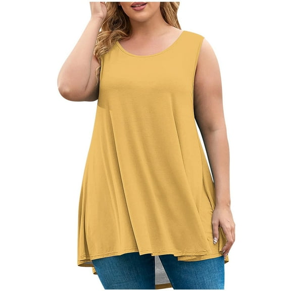 aidice Plus Size Flowy Cotton Tank Top for Women L-5XL Sleeveless Crew Neck Loose Tank Summer Fashion