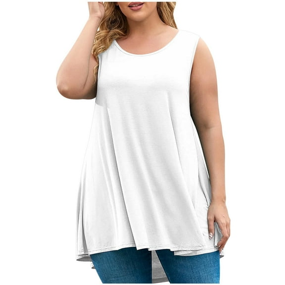 aidice Plus Size Flowy Cotton Tank Top for Women L-5XL Sleeveless Crew Neck Loose Tank Summer Fashion