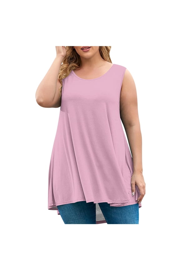 Plus Size Flowy Cotton Tank Top for Women L-5XL Sleeveless Crew Neck Loose Tank Summer Fashion
