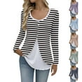 thumbnail image 1 of aidice Plus Size Long Sleeve Tops for Women Striped Crewneck Casual Blouse 2 in 1 Tunic Tops to Wear with Leggings, 1 of 7