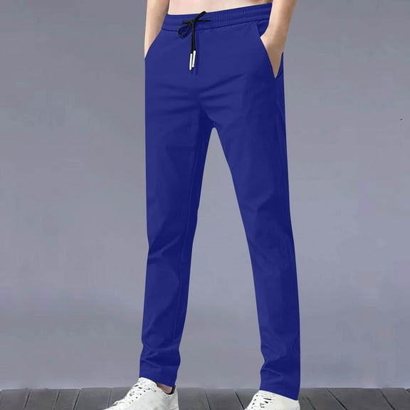aidice Plus Size Pants for Men Drawstring Elastic Waist Fitted Straight Leg Trousers with Pockets Casual Comfy Pants