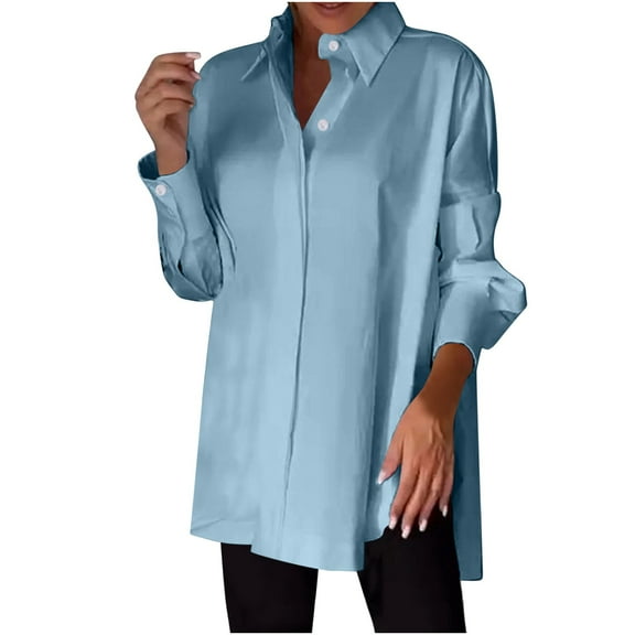 aidice Plus Size Shirts for Women Casual Lapel Neck Long Sleeve Button up Loose Office Workwear Tops