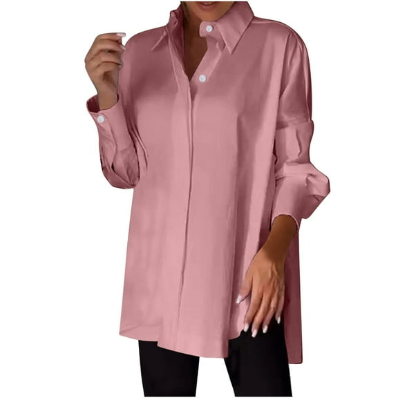 aidice Plus Size Shirts for Women Casual Lapel Neck Long Sleeve Button up Loose Office Workwear Tops