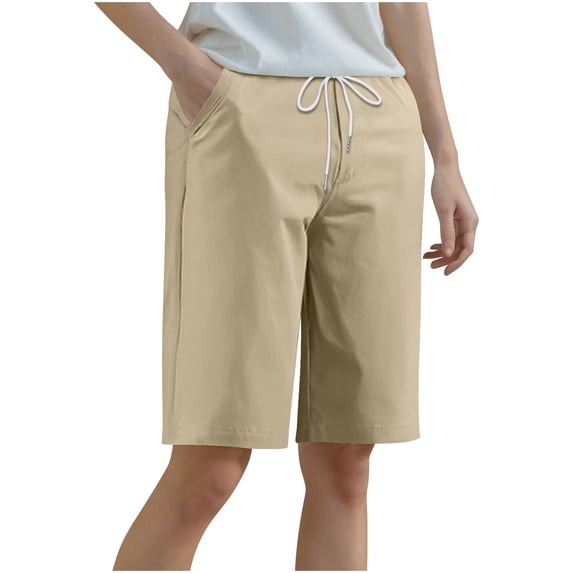 aidice Plus Size Shorts for Women Straight Leg Cropped Pants Loose Drawstring High Waisted Shorts with Pockets