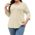 thumbnail image 1 of aidice Plus Size T Shirts for Women Casual V Neck 3/4 Sleeve Tops Loose Comfy Drop Shoulder Tee Shirts, 1 of 8