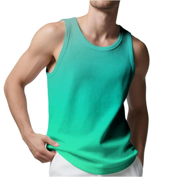 aidice Plus Size Tank Tops for Men Round Neck Sleeveless Loose Comfy Casual Gradient Color Summer Tops