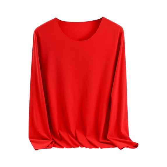 aidice Plus Size Tops for Women Casual Round Neck Long Sleeve Fitting Shirts Comfy Underwear Tops