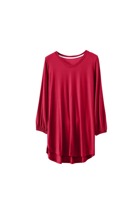 Plus Size Tops for Women Pajamas V Neck Long Sleeve Soft Comfy Side Split Homewear Tee Shirts