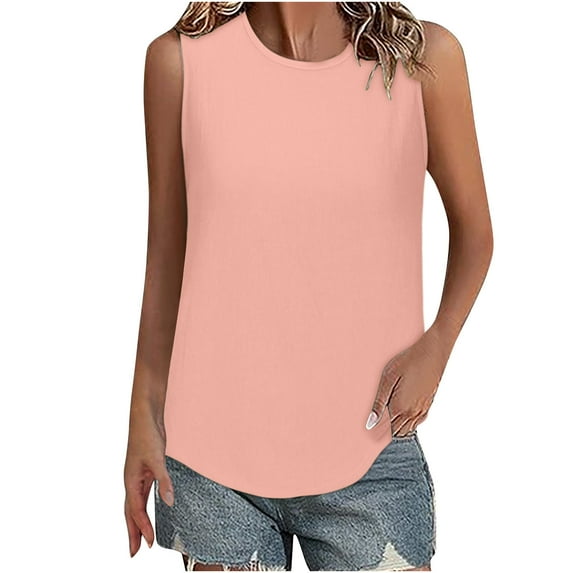 aidice Plus Size Tops for Women Summer Round Neck Loose Comfy Sleeveless Tshirts Casual Solid Color Tank Tops