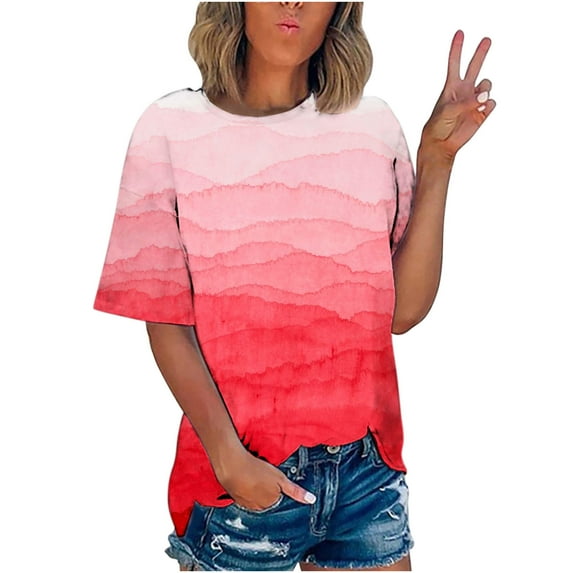 aidice Plus Size Tops for Women Trendy Short Sleeve Round Neck Loose Shirts Casual Multi Color T Shirts