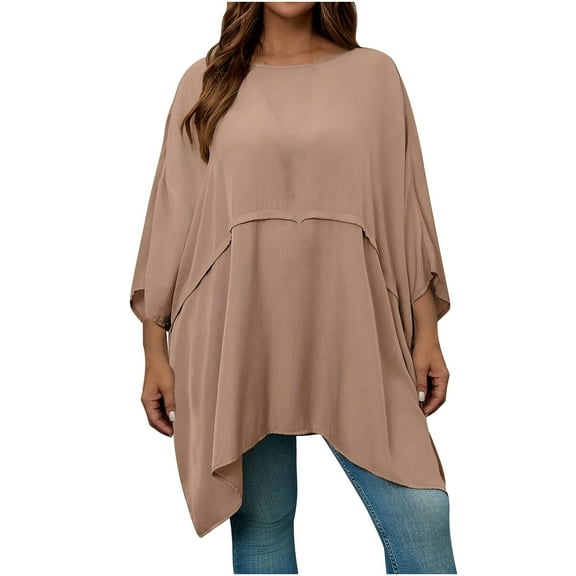aidice Plus Size Womens Shirts Casual Round Neck Batwing Sleeve Comfy Irregularly Oversize Tee Shirts