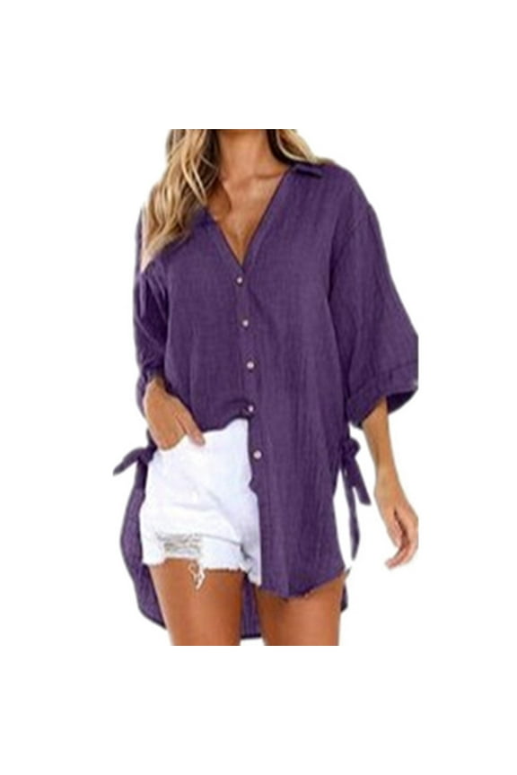 Plus Size Womens Shirts Lapel Neck Long Sleeve Button up Side Split High Low Hem Lightweight Blouses Tops