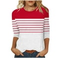 thumbnail image 1 of aidice Plus Size Womens Shirts Round Neck 3/4 Sleeve Comfy Fitting Striped Color Block Tee Shirts, 1 of 5