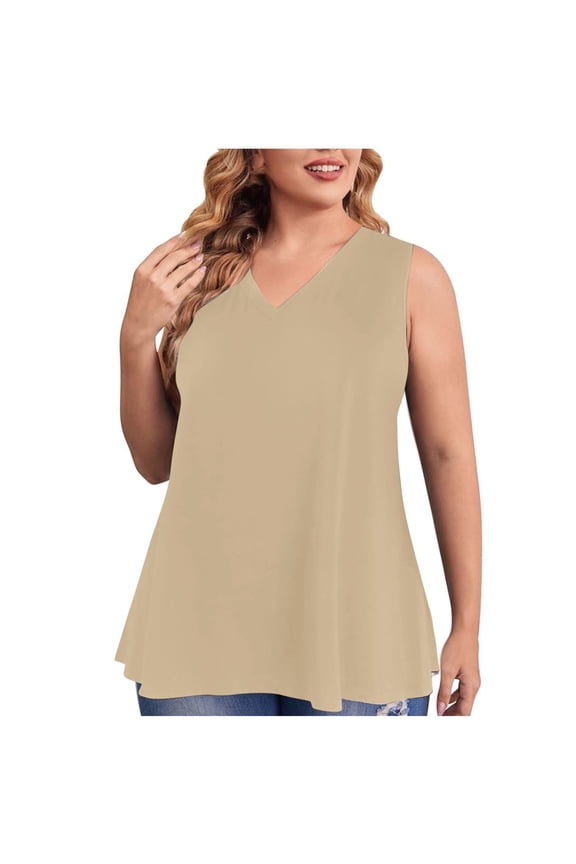 Plus Size Womens Tanl Top L-5XL Flowy Sleeveless V Neck Tanks Summer Casual Daily Tops for Women