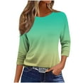 thumbnail image 1 of aidice Plus Size Womens Tops Round Neck 3/4 Length Sleeve Comfy Fitting Gradient Color Tee Shirts, 1 of 4